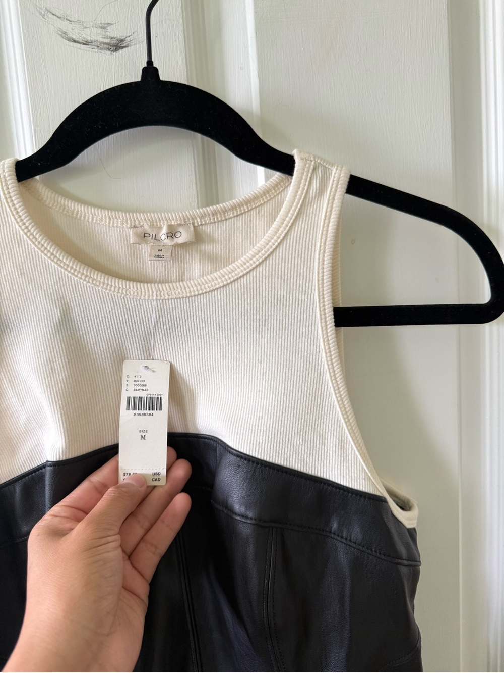Pilcro Two-Tone Faux Leather Camisole in Black and White - Picture 4 of 11